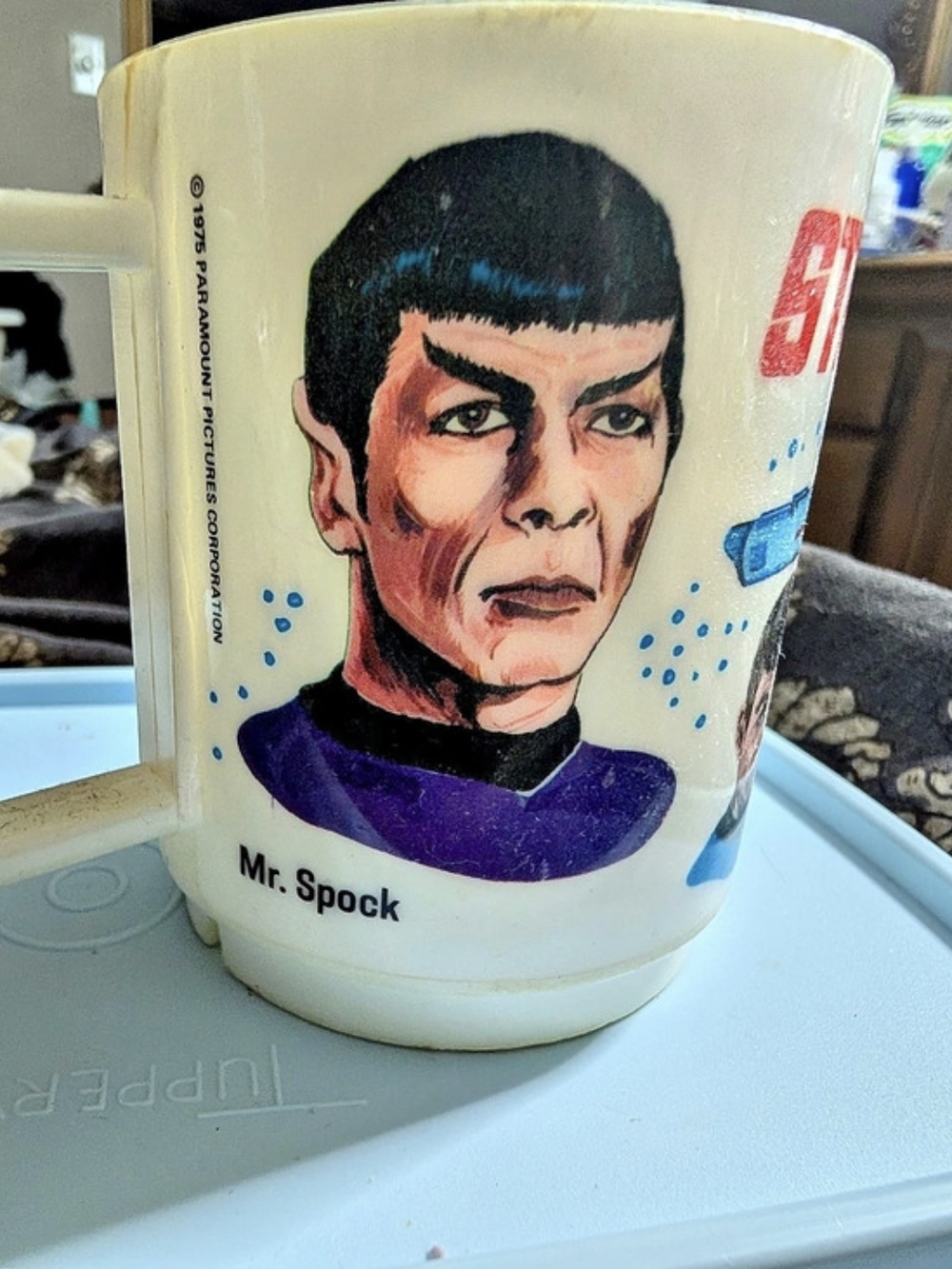 Elizabeth N.J. Star Trek character mug. White Blue